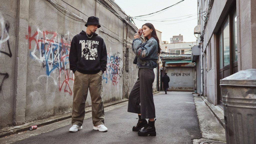 Sustainable Streetwear Fashion with vintage clothing and stylish sneakers