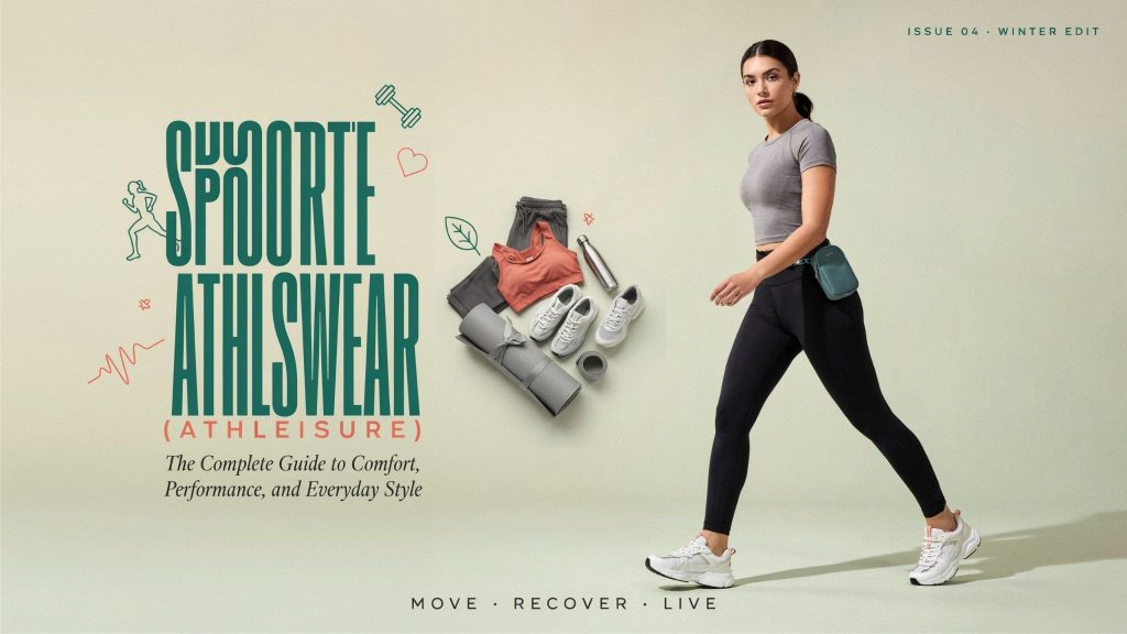 Sportswear fashion essentials including hoodies, joggers, and athletic shoes