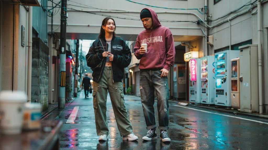 Streetwear Fashion outfit with oversized hoodie, sneakers, and urban accessories